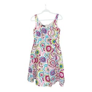 Lafayette 148 Linen/Cotton Blend Dress Rare Print Colorful Size 8 SC1